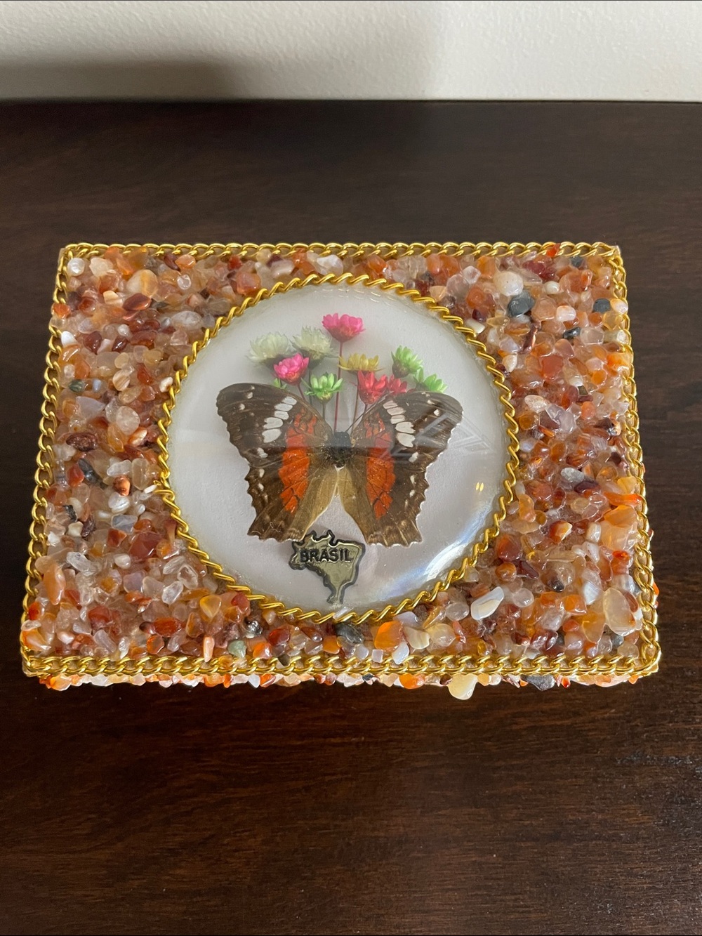 Decorative Orange Gemstone Butterfly Trinket Box - Brasil